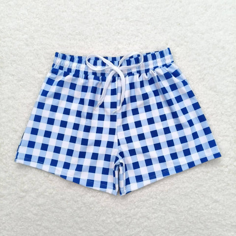 S0232 baby boy clothes blue plaid boy summer swim shorts