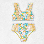 s0343  baby girl clothes flower orange gingham girl swimsuit swimwear beach wear