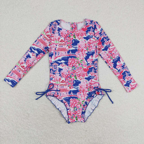 S0376 baby girl clothes floral girl summer swimsuit beach wear