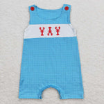 SR1049 pre-order baby boy clothes embroidery crayfish toddler boy summer romper