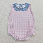 SR1087 baby girl clothes pink plaid toddler girl summer bubble