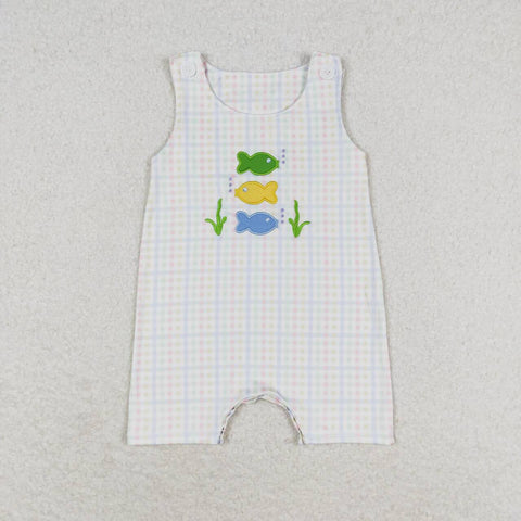 SR1121   baby boy clothes embroidery fish toddler boy summer romper