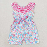 SR1244  baby girl clothes floral gingham girl summer jumpsuit