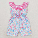 SR1244  baby girl clothes floral gingham girl summer jumpsuit