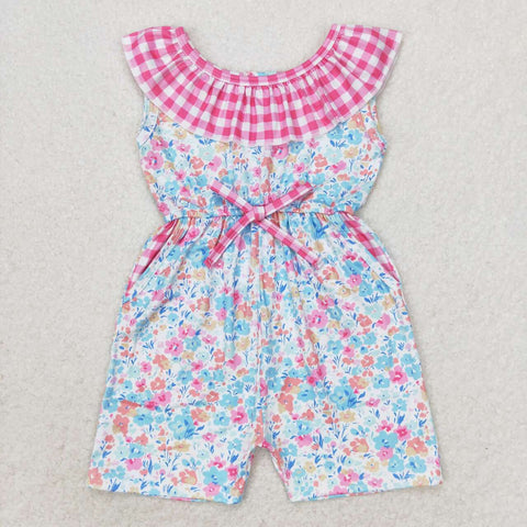 SR1244  baby girl clothes floral gingham girl summer jumpsuit