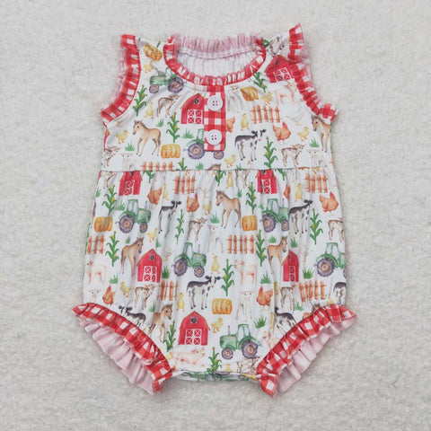 SR1294 baby girl clothes farm life red gingham toddler girl summer bubble