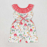 SR1301 baby girl clothes farm life red gingham girl summer jumpsuit