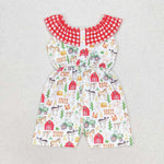 SR1301 baby girl clothes farm life red gingham girl summer jumpsuit