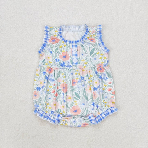 SR1345 baby girl clothes blue floral toddler girl summer bubble
