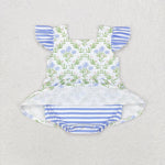 SR1371  baby girl clothes blue floral toddler girl summer bubble