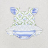 SR1371  baby girl clothes blue floral toddler girl summer bubble