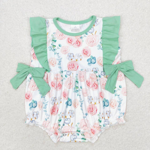 SR1421  baby girl clothes  green flower toddler girl summer bubble