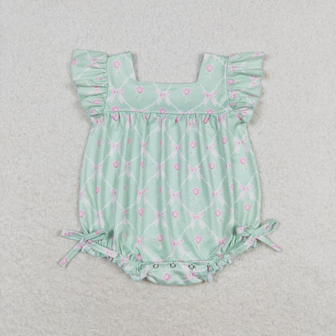 SR1503 baby girl clothes green flower toddler girl summer bubble