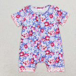 SR1767  baby girl clothes purple floral toddler girl summer romper