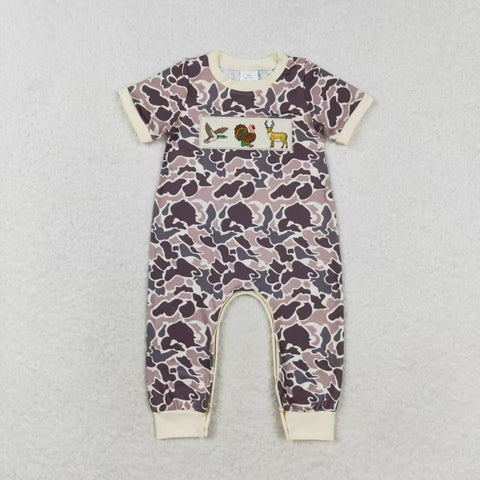 SR1901  baby boy clothes embroidery hunting camo toddler boy summer romper