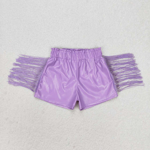 SS0251  toddler clothes blue baby girl summer tassel purple leather shorts