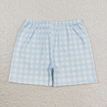 SS0353  toddler clothes blue gingham boy summer shorts