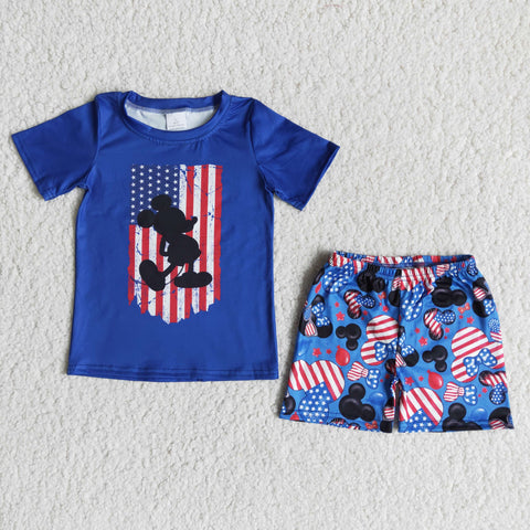 B1-13 4th of July Flag Blue Baby Boy Summer Clothes Set-promotion 2024.4.20