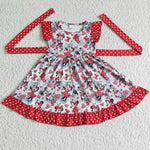 Flutter Sleeve Cute Red Dot Bow Print Belt Girls Summer Twirl Dresses