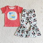C4-25 Moo Here Moo There Red Short Sleeve Cow Print Pants Outfit-promotion 2024.6.15