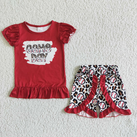 GSSO0057 Game Day Red Short Shirt Baseball Leopard Shorts Girls Outfits-promotion 2024.5.18