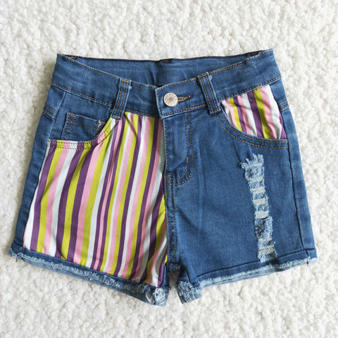 Girl Colorful Stripe Button Shorts