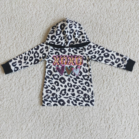 Girl XOXO Leopard Hoodie Long Sleeve T-shirt