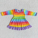 Clearance Girl Colorful Bubble Long Sleeve Twirl Dresses