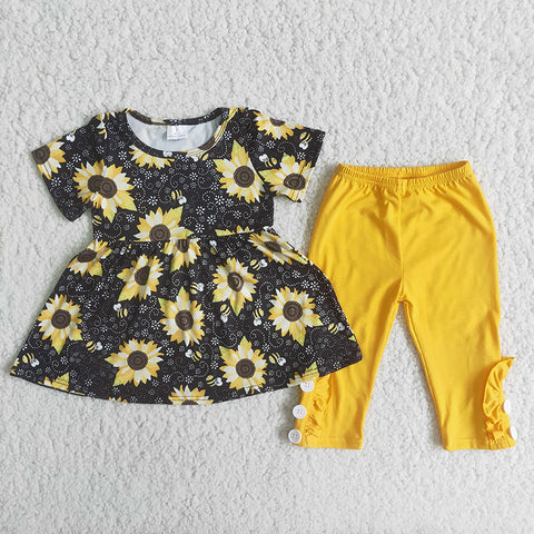 C7-15 Girl Sunflowers Yellow Pant Outfit-promotion 2024.6.29