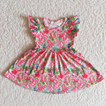 Girl Strawberry Flutter Sleeve Twirl Dresses