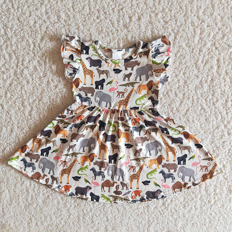 Girl Animal Flutter Sleeve Twirl Dresses