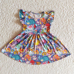 Girl Print Flutter Sleeve Twirl Dresses