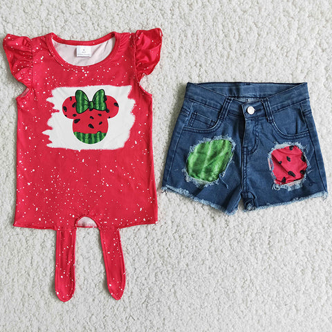 Girl Watermelon Cartoon Denim Outfit