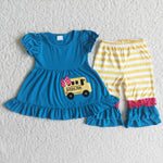 Girl School Bus Striped Outfits