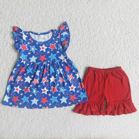 Girl 4th of July Stars Red Short Outfit