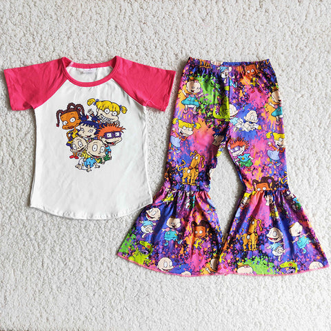 Clearance Girl Cartoon Colorful Bell Bottom Outfit