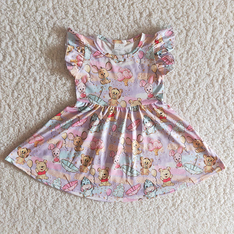 Girl Rainbow Cartoon Flutter Sleeve Twirl Dresses