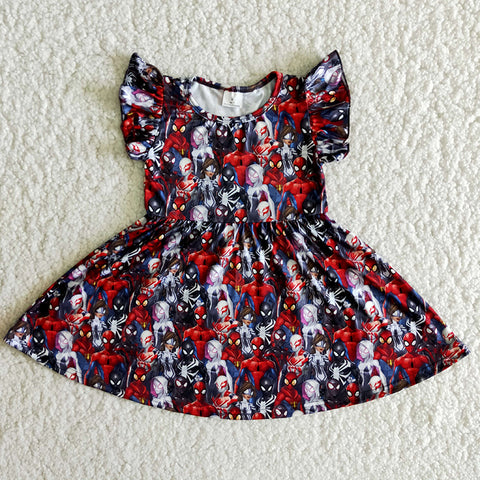 Girl Red Cartoon Flutter Sleeve Twirl Dresses