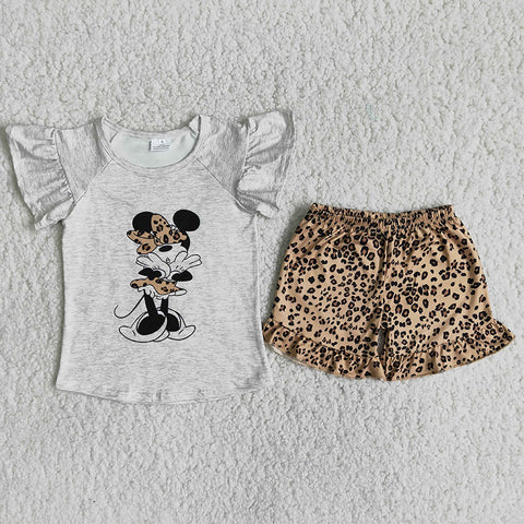 C0-14 Girl Grey Cartoon Leopard Shorts Outfit-promotion 2024.3.30