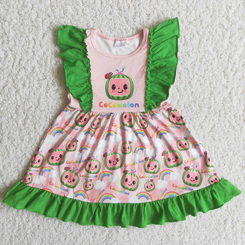 A11-3 Girl Pink & Green Cartoon Dress-promotion 2024.4.13