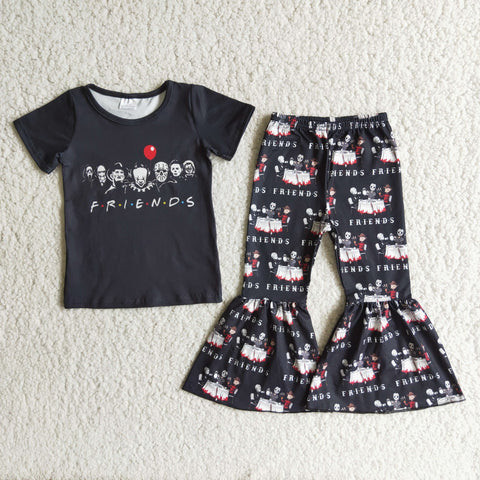 A1-23 Girl Friend Print Bell Bottom Outfit-promotion 2024.8.10