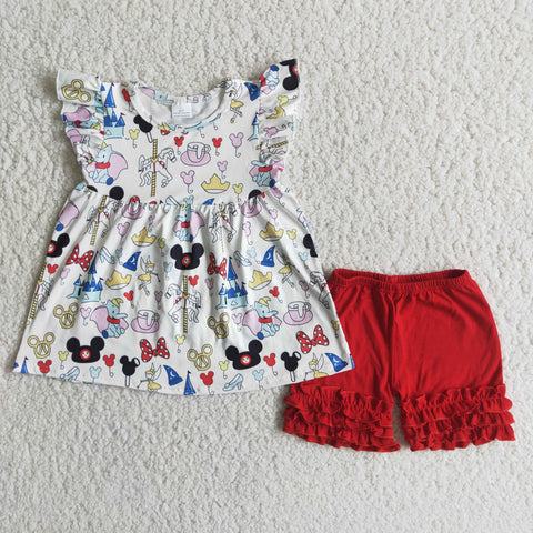 A15-22  Girl White Cartoon Red Shorts Outfit-promotion 2024.6.8