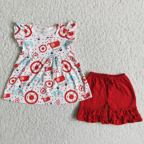 Clearance Girl Circle Target Red Shorts Outfit