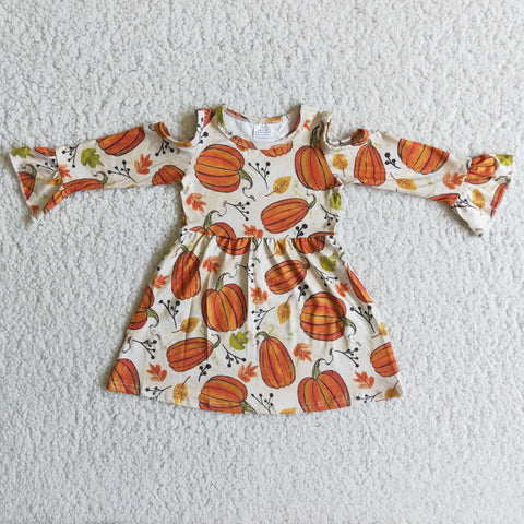 Clearance Girl Pumpkin  Off-The-Shoulder Dress