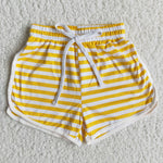 Girl Luminous Yellow Striped Adjustable Drawstring Shorts