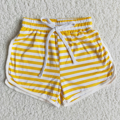 Girl Luminous Yellow Striped Adjustable Drawstring Shorts