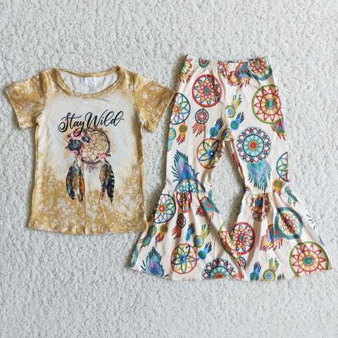 Girl Dream Catcher Stay Wild Feather Print Outfit