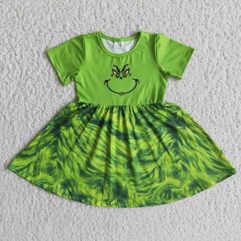 E3-3 Girl Green Cartoon Camouflage Swirl Dress-promotion 2024.11.9