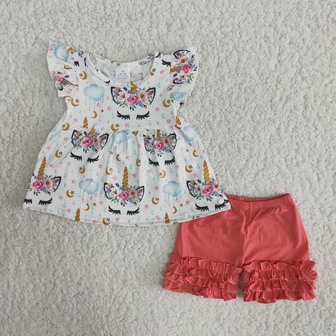 Clearance girl White Cartoon Red Shorts Outfit
