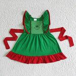 Girl Green & Red Screen Green Monster Print Dress